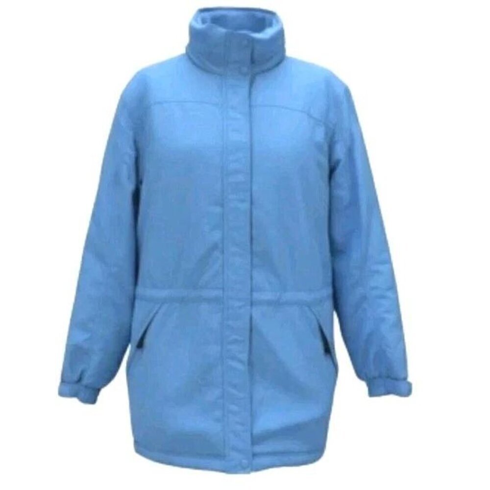 LL Bean Parka Coat Women Size L Blue Hooded Quilted Fleece Thinsulate Polartec